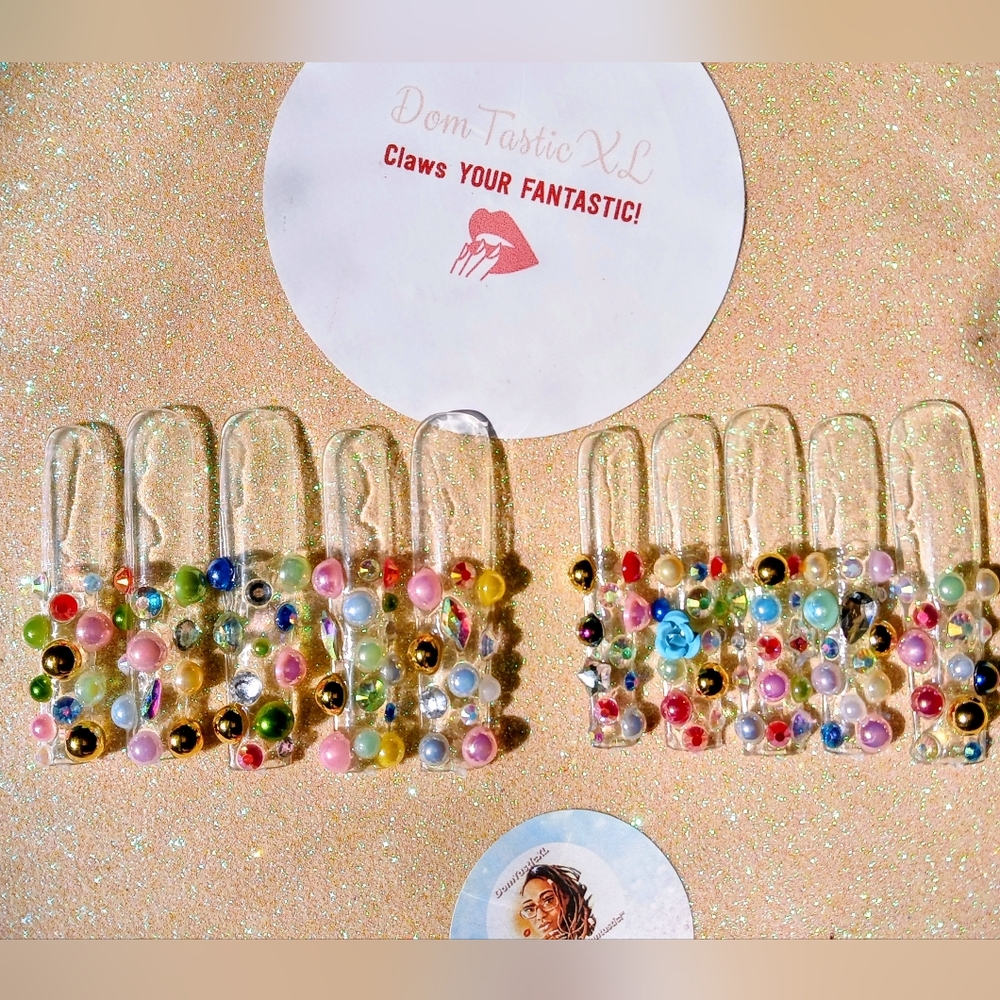 Colorful Beaded  Press-On Nails Handmade